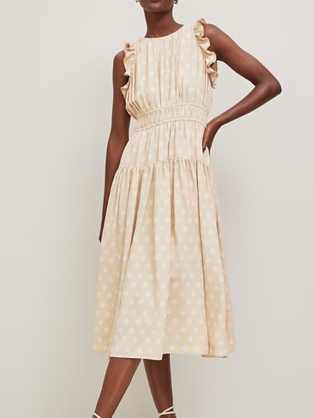 NWT Ann Taylor Sleeveless Petaled Ruffle Midi Dress in Pale Yellow. Soft Girl.